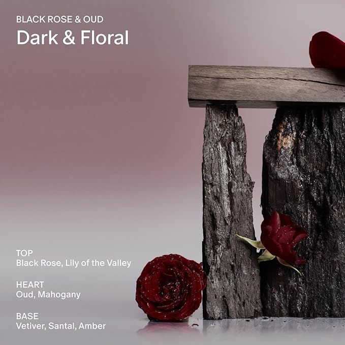 SALT & STONE Scented Candle for Women & Men | Hand-Poured, Aromatic & Fragrant | Coconut & Soy Blend Wax | 100% Cotton Wick | Long-Lasting 50 Hour Burn Time (8.5 oz) (Black Rose & Oud)