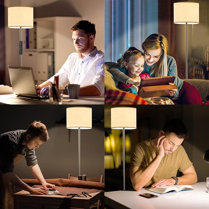 Keepsmile Dimmable Floor Lamps for LivingRoom with 12W LED Bulb, Foot Switch, Remote Custom Color Temperature Floor Light, Linen Shade Standing Lamps, Modern Tall Lamp for Office Bedroom Kid Room