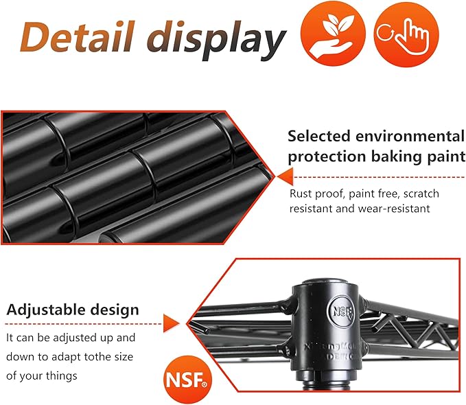 FDW | 5-Tier Wire Storage Shelves | 24"x14"x59" | Black | Adjustable Racks | Heavy-Duty Metal Shelf, Holds Upto 500 lbs | Tool-Free Assembly, Rust-Resistant | for Home & Garage Shelving