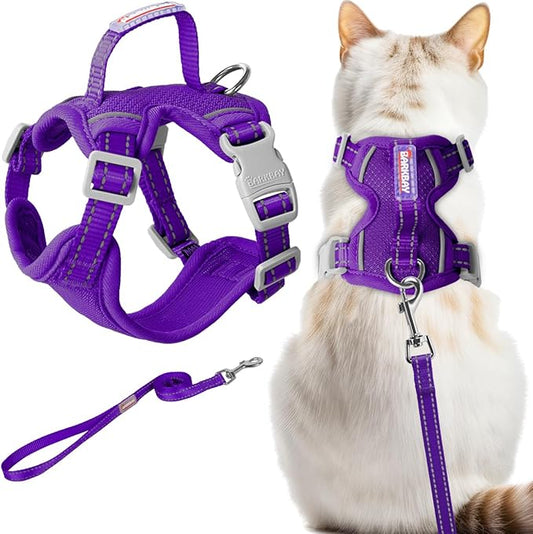Cat Harness and Leash Set Escape Proof for Kitten Walking, Soft Adjustable Top Handle Vest Harnesses for Cats, Easy Control Breathable Reflective Small Medium Large, Purple, M