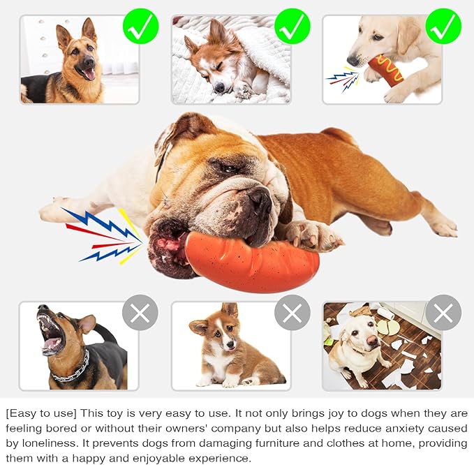 Dog Toys Chewers,Dog Chew Toy for Aggressive Chewers Hotdog,Squeaky Dog Toy Interactive (Red Hotdog)