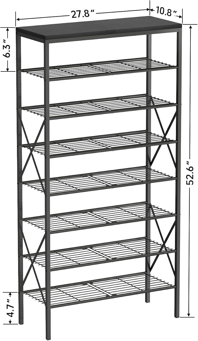 8 Tiers Shoe Rack, Large Capacity Shoe Rack Holds 32 Pairs of Shoes, Durable and Stable, Adjustable Metal Shelf Stackable Shoe Shelf for Entryway, Hallway, Living Room, Closet