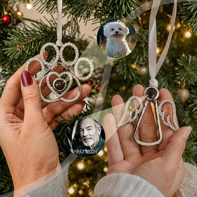 NAZENTI Personalized Christmas Tree Decoration for Pet Lover, Dog Paw Projection Photo Decoration, Personalized Projection Photo Christmas Ornament, Memorial Keepsake with Image for Family