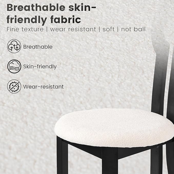 Wooden Dining Chairs Set of 6 Upholstered Kitchen & Dining Room Sherpa Chairs, Mid Century Modern Dining Chairs White with Black Legs