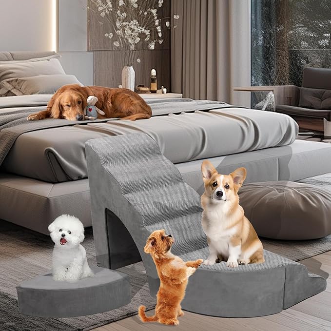 30D Foam Dog Stairs & Steps Ramps for High Beds 26-30 inches Tall, Sturdy Pet Stairs for Small Cats, LitaiL 6 Steps Pet Stairs Steps for Dog Get On Bed, Non-Slip Dogs Ramps for Older Cat