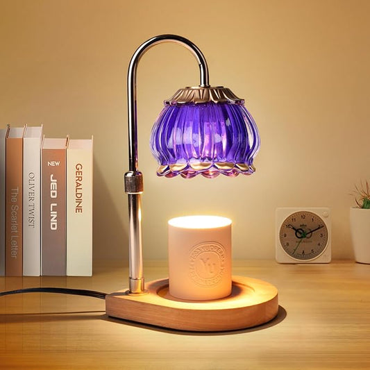 Candle Warmer Lamp with Timer, Adjustable Height Dimmable Candle Warmer Light,Christmas Gift for Women Glass Shade Electric Jar Candle Warming Lantern,Home Decor Cozy House Warming Gifts,Purple