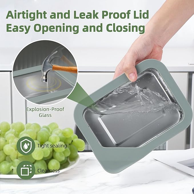 Meal Prep Containers, 3Pack 40oz/1200ml Glass Food Storage Containers with Leak Proof Airtight Lids, Stainless Steel Bento Lunch Boxes, Kitchen Storage for Oven, Freezer, Dishwasher (Set of B)