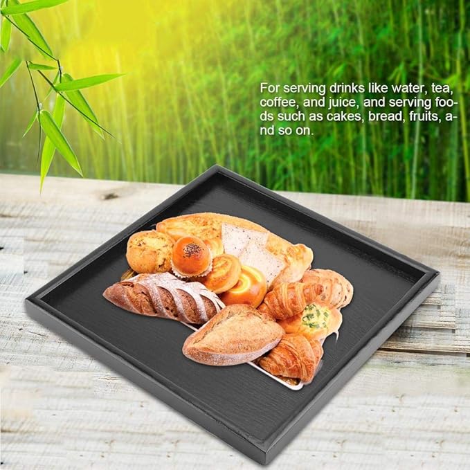Solid Wood Serving Tray Rectangle Shape Tea Coffee Drinks Plate Snack Food Meals Breakfast Restaurant Platter Dining Tableware(12.5 x 12.5 inch)