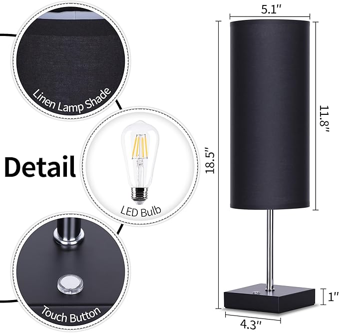 AVV Cordless Table Lamp, 5000mAh Battery Operated Lamp for Night Stand, 3 Modes Battery Powered Wireless Table Lamp, Touch Control Rechargeable Lamp for Bedroom, Living Room, 18 Inch Black