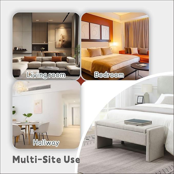 47.25'' Ottoman with Storage, End of Bed Storage Bench, Entryway Bench - Linen Upholstered Multi-Functional Footrest for Bedroom, Living Room, Dorm & Window Bench (Light Grey)