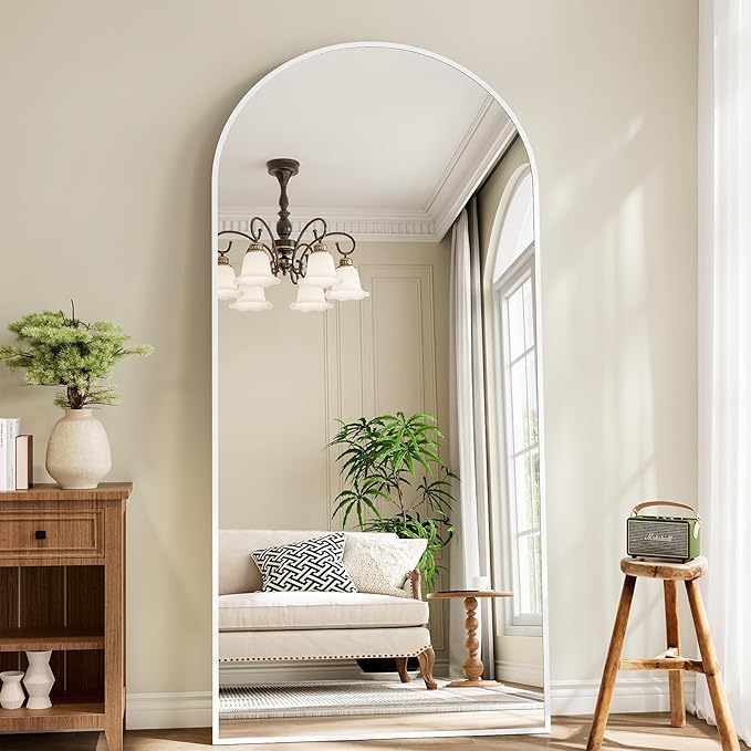 Mirror Full Length, 78"x35" Oversized Arched Floor Full Length Mirror with Stand, Room Decor Big Full Body Floor Mirror with HD Tempered Glass Aluminum Frame for Bedroom Living Room, White
