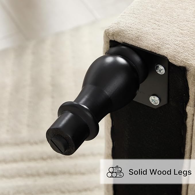 Storage Bed Bench for Bedroom, Chenille 67" End of Bed King Size Benches with Armrest, Tufted Button Upholstered Ottoman Bench for Living Room, Entryway, Khaki