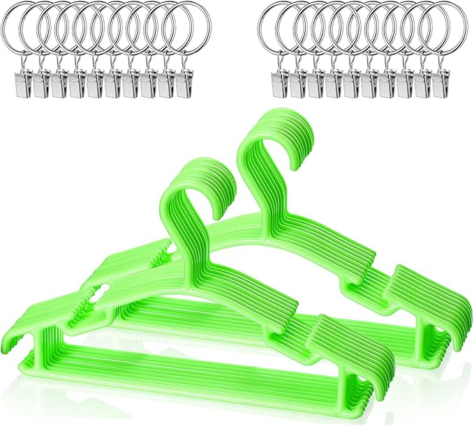 Baby Hangers with Metal Ring Clips, Children Plastic Hanger for Kids Pants Clothes Closet, 20 Pack, Green