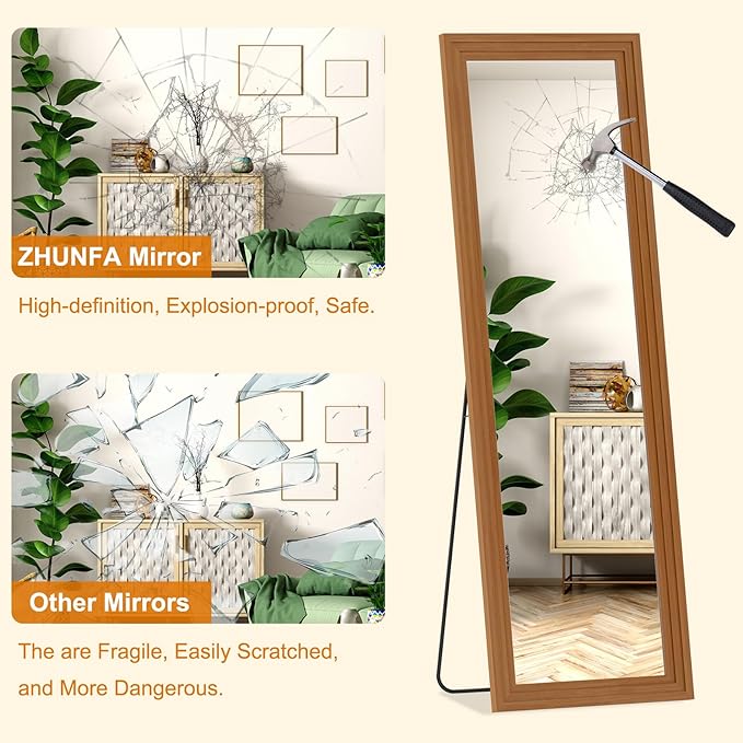 Full Length Mirror,58x16 Inch Full Length Mirror Wall Mounted,Vertical Hanging,Leaning Standing for Bedroom,Living Room,Rectangular Wooden Frame,Walnut Color.
