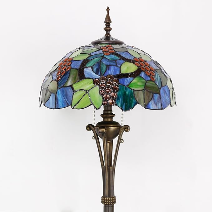 Tiffany Floor Lamp Purple Stained Glass Grape Standing Reading Light 16X16X70 Inches Antique Pole Corner Lamp Decor Bedroom Office Living Room