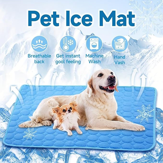 Dog Cooling Mat for Indoor & Outdoor - Reversible Pet Coolings Pad with Ice Silk, 3 Sizes (XS-L) - Cooling Blanket for Dogs & Cats (Blue, X-Small)