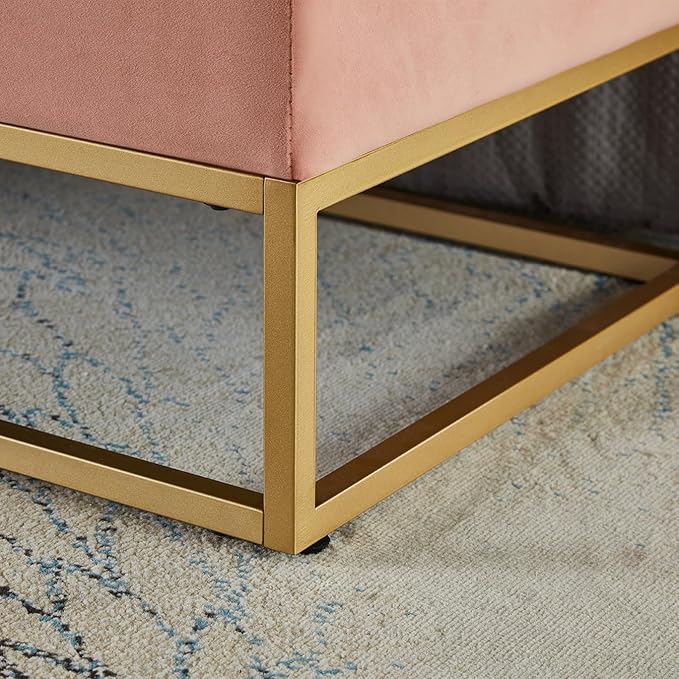 mikibama Velvet Storage Bench,58.6" Long Ottoman with Storage for Living Room,Tufted Storage Benches for Bedroom End of Bed,Entryway,Rectangle Window Seating Bench with Storage. (Velvet Pink)