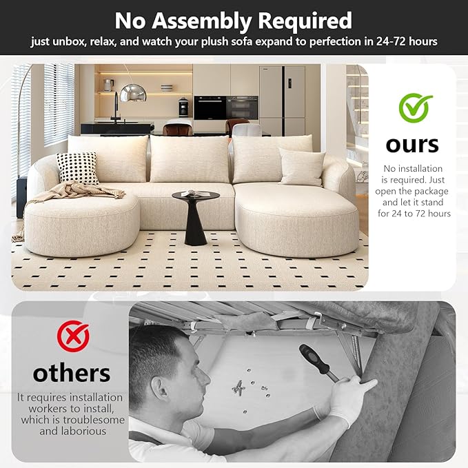 111" Modular Sectional Couches Luxury Modern Curved Back U-Shape Sofa Set with Ottoman,Minimalist Comfy Boneless Cloud Couch for Living Room Apartment,(Right Facing Chaise,White)