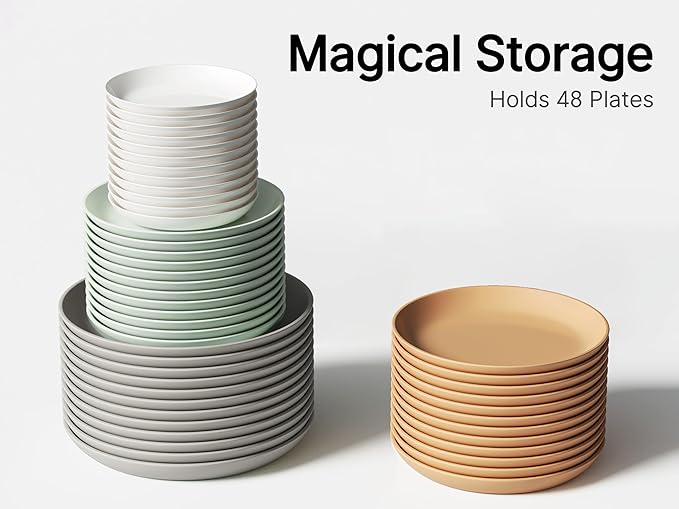 Hard Shell China Storage Containers – 4 Piece Set for Storing Dinner Plates, Salad Plates, Quilted Dividers for Safe Moving and Seasonal Storage, Grey with Brown Edging