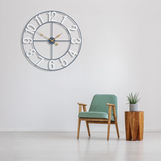 Sorbus 32-Inch Large Wall Clock – Decorative White Metal Clock with Gold Hands – Silent, Battery Operated, Modern Wall Decor for Living Room, Kitchen, or Office – Great Gift for Housewarming or Office