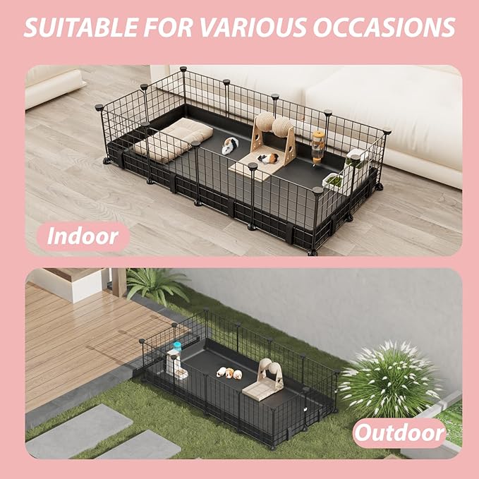 Small Animal Playpen with Waterproof Mat,Guinea Pig Cages,49.2x24.6x12.2inch C&C Cage for Hamster,Bunny,Hedgehog,Chinchilla,Ferret,Indoor Outdoor Portable Metal Wire Yard Fence,Metal Pet Panels-12pcs