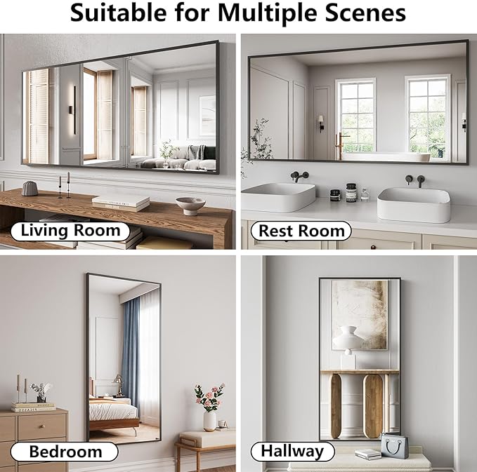 Koonmi 30"x60" Bathroom Mirror for Over Sink, Black Rectangle Bathroom Wall Mirror, Modern Large Vanity Mirror, HD Tempered Glass, Anti-Rust Aluminum Alloy Frame, for Living Room, Bedroom, Entryway