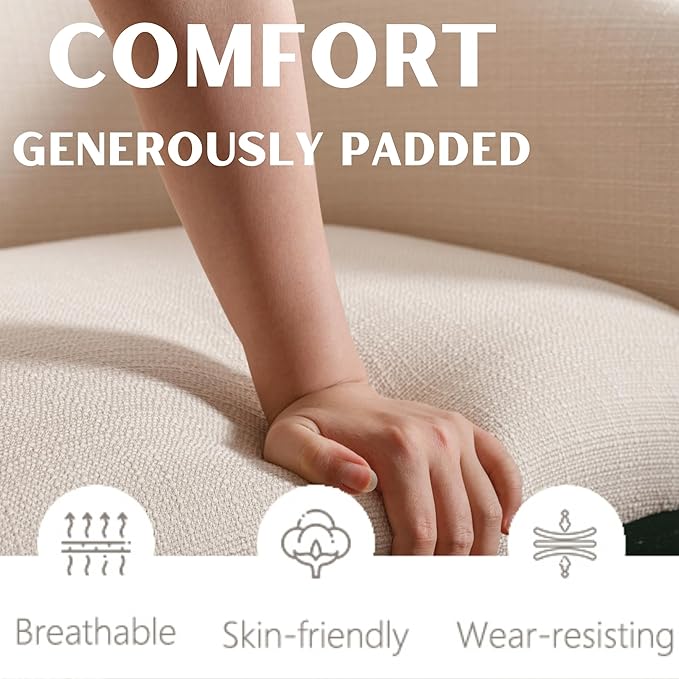 Mid-Century Modern Beige Dining Chairs Set of 8, Linen Upholstered Kitchen Dining Room Chairs with Black Wood Legs, Curved Backrest Armchairs, Beige