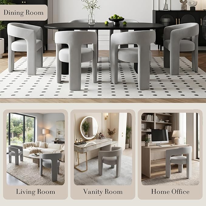 Modern Chenille Dining Chairs Set of 2, Upholstered Barrel Chairs with Arms Comfy Accent Side Chairs for Living Room/Dining Room/Reception, Grey