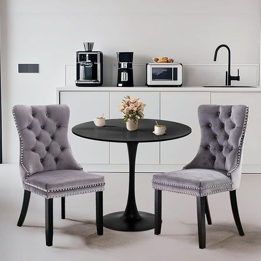 SoarFlash Kitchen Table and Chairs for 2, 24" Dining Table Set for 2 with Velvet Upholstered Chairs, 3 Piece Round Kitchen Table Set, Dining Room Table Set for Small Space, Apartment