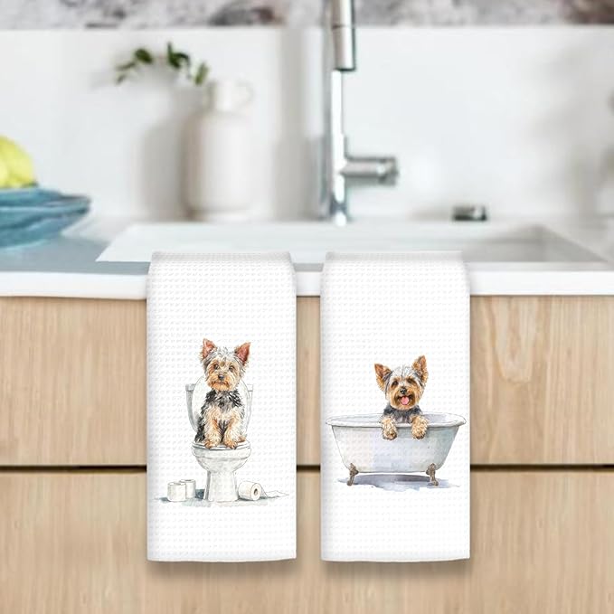 Funny Yorkshire Terrier Dog Hand Towels Set of 2, Gifts for Yorkshire Terrier Dog Owners Lovers, Puppy Decor for Bathroom, Pet Lovers Gifts Toilet Hand Towels for Bathroom Washroom, 16x24In