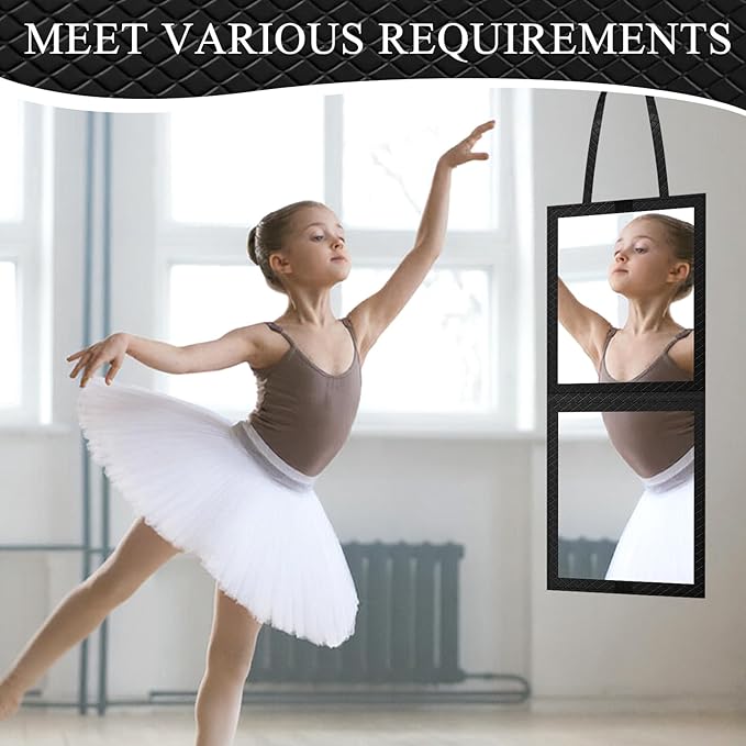 Foldable Travel Portable Full Length Mirror, Dance Bag Hanging Mirror, Full Body Mirror for Dance, Camping, Travel, Dance Competition Must Haves Backstage Folding Hanging Mirror (Black, 24*11 Inch)