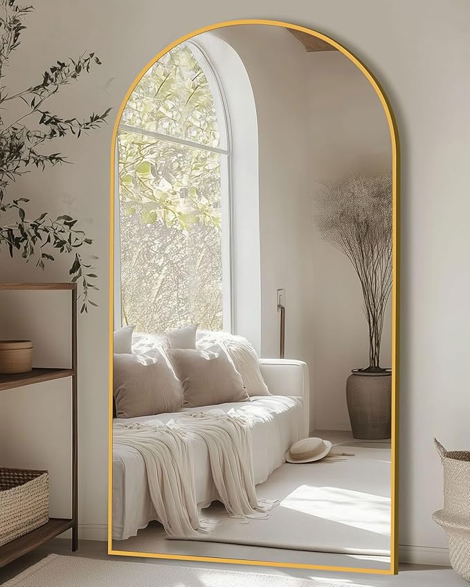 Full Length Mirror, 78"x38" Oversized Floor Mirror with Stand, Hanging or Leaning Full Body Mirrors Mirror for Bedroom, Living Room, Cloakroom, Arch, Gold