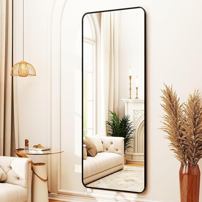 Full Length Mirror 23"x66", Large Floor Mirror with Rectangle Rounded Corners, Gold Aluminum Alloy Frame, Wall Mirror for Full Body