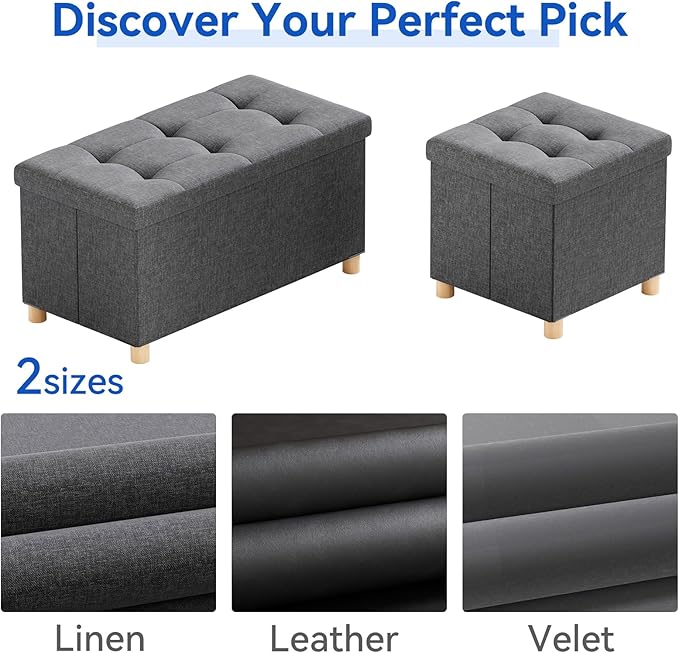 BRIAN & DANY 30 Inches Folding Storage Ottoman Bench, Ottoman with Storage Bench for Bedroom, Living Room, Entryway, Foot Rest with Legs, Dark Gery