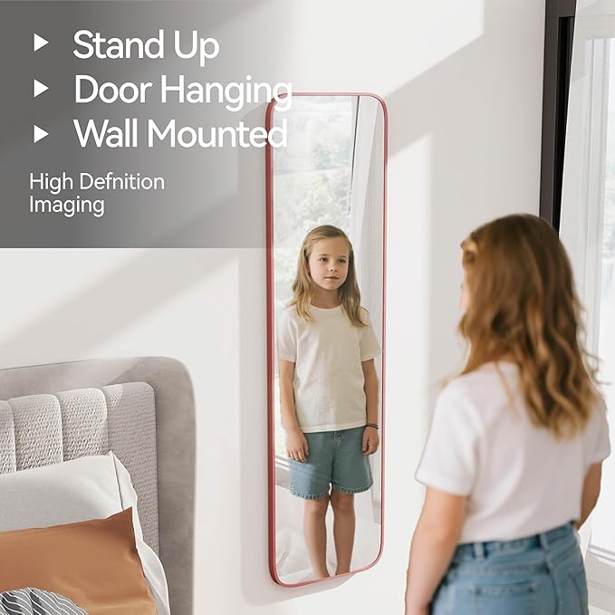 47x14 Mirror Full Body Length Door Hanging or Wall Mounted Metal Frame Dressing Mirrors for Entryway Girl Bedroom Bathroom Living Room 47 14 inch Pink Rose Gold