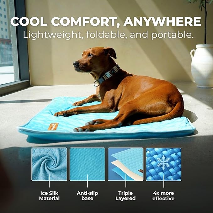 Pelsbarn Dog Cooling Mat- Ice Silk Summer Comfort, Self Cooling, Non-Slip Dog Pad, Durable & Washable, Mat for Extra Large Dogs 33" x 45", Support Shelter Dogs with Every Purchase (Blue)