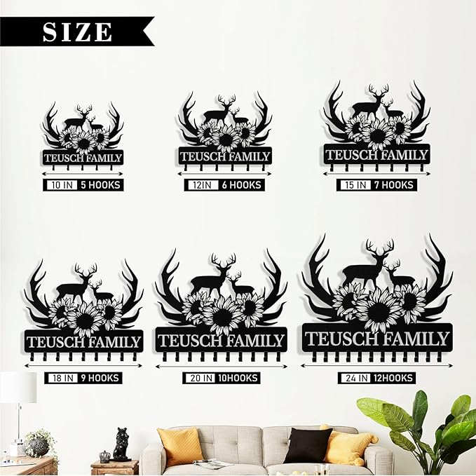 Personalized Deer Key Holder Wall Mount, Custom Metal Keys Hanger for Wall with Name, Custom Key Rack Holder with Hooks for Home, Entryway, Front Door, Living Room, Kitchen, Bathroom