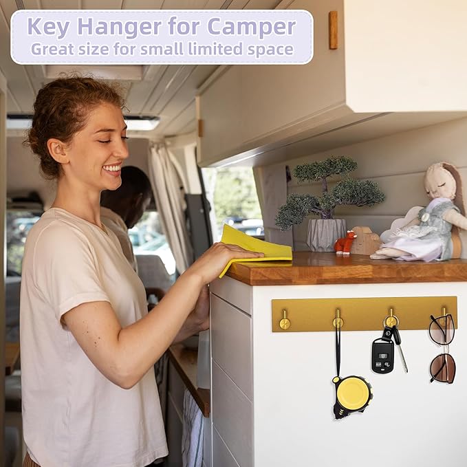 VIS'V Key Holder Wall Mount, Large Metal Self Adhesive Key Hanger with 4 Hooks, No Drilling, Extra Adhesive Strip, Gold