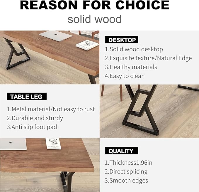 Solid Wood 55-inch Computer Desk - Large Office Desk for Home Office, Modern and Simple Design, Industrial Executive Work Table, Steady Home Office Bedroom Furniture for Study Reading Writing Dining