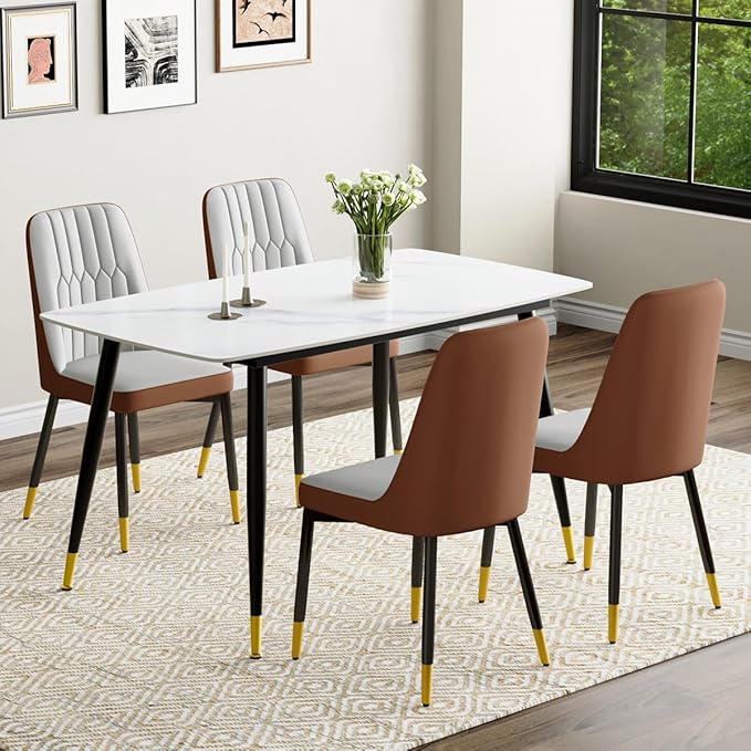 50'' Dining Table Set for 4, Dining Room Sets for 4, Sintered Stone Dining Table Chairs Set of 4, Easy to Assemble，Suitable for Small Spaces
