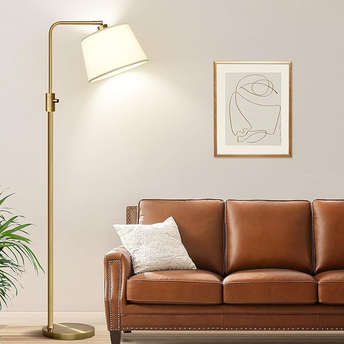 Nintiue Dimmable Floor Lamp, 1000 LM LED Edison Bulb Included, Arc Floor Lamps for Living Room Modern Standing Lamp Tall Lamps for Living Room Bedroom-Brass