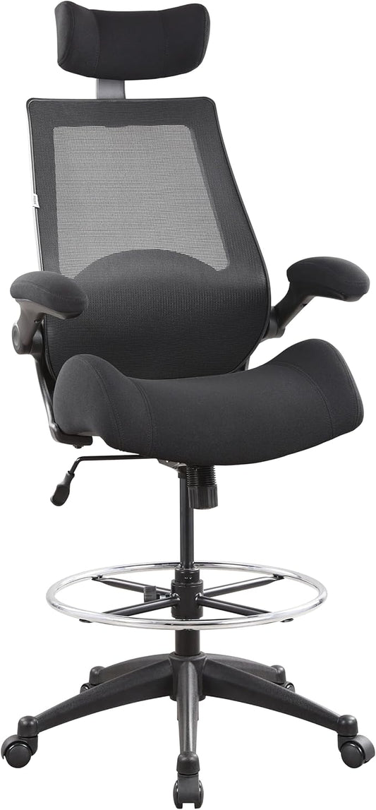 BOLISS 400lbs High Back Wide Comfortable Office Drafting Chair with Flip up Armrests Lumbar Support Adjustable Big Footrest Ring(Black)
