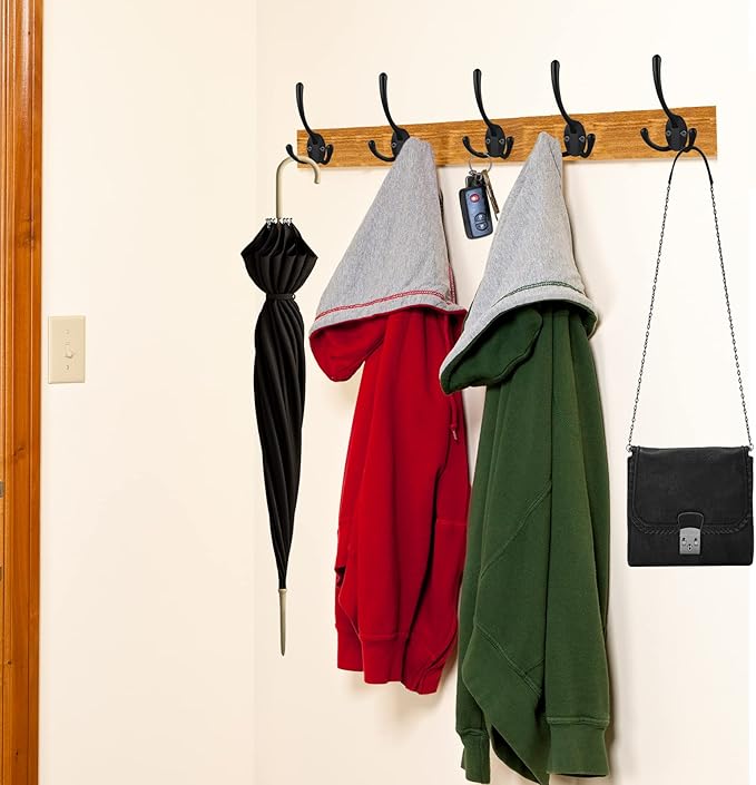 IBosins 18 Pack Big Heavy Duty Three Prongs Coat Hooks Wall Mounted with 36 Screws Retro Double Utility Rustic Hooks for Thick Coat, Big Heavy Bag