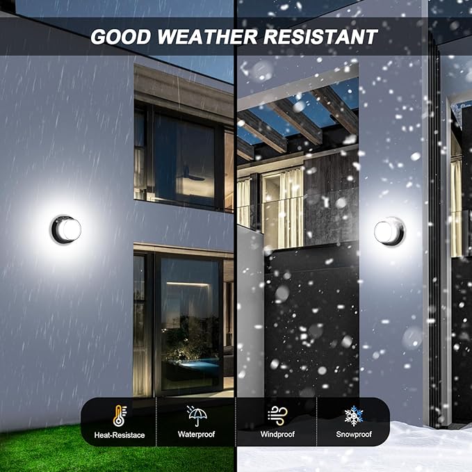 Outdoor LED Ceiling Flood Lights, Waterproof Modern Exterior Wall Light, 12W Anti Rust Outside Porch Light with 6000K Daylight Small Circle Wall Mount Fixtures for House Backdoor Yard Entryway