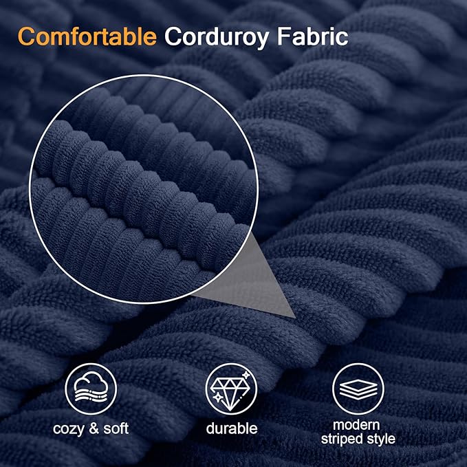 COMAX Convertible Sofa Bed Queen, Folding Fold Out Couch Bed, Floor Futon Couch Corduroy with Back Pillows, Boneless Sofa Comfy Lounge Sleeper Mattress Loveseat for Living Room Bedroom, Navy Blue