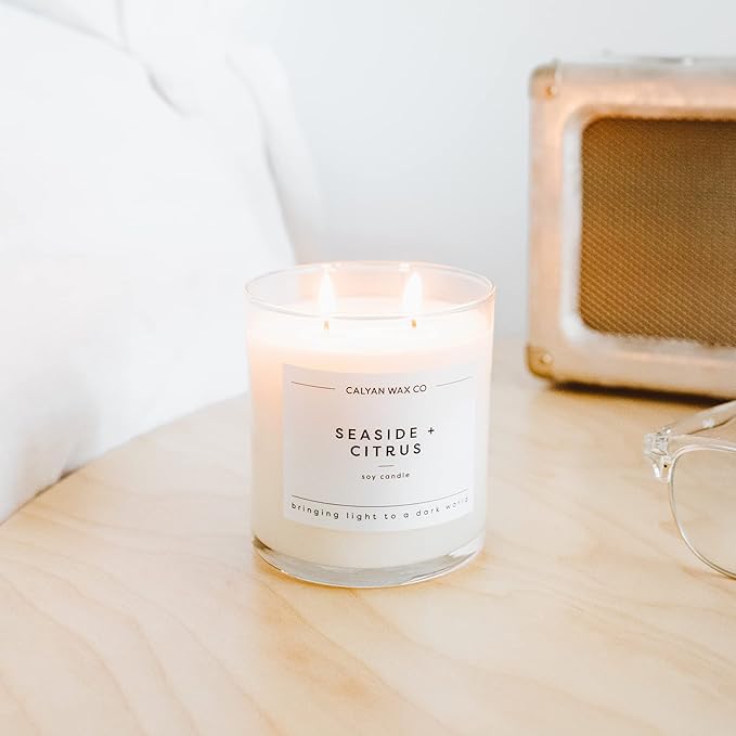 Calyan Wax Co. Lemon & Sage 2 Wick Scented Candle - 37 Hour Burn - Luxury Non Toxic Soy Wax Candles - Long Lasting Large Glass Jar Candle for Home - 8.8oz