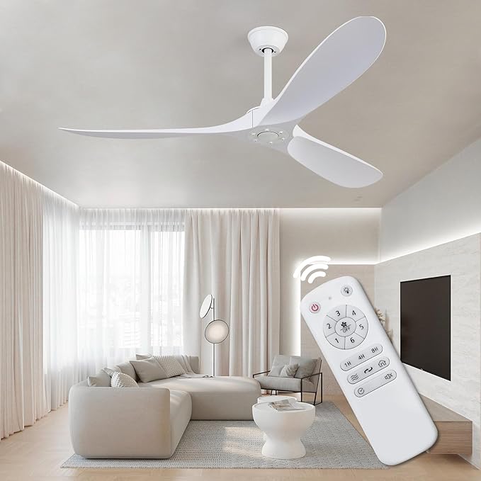 60 inch 3 blade ceiling fan without light, Noiseless Reversible DC Motor Ceiling Fan Without Light for Farmhouse Patio Living Room Bedroom, Indoor Outdoor Ceiling Fan with Remote-white