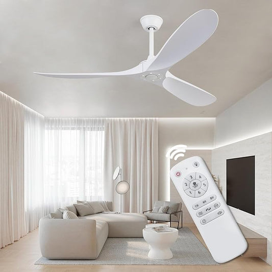 60 inch 3 blade ceiling fan without light, Noiseless Reversible DC Motor Ceiling Fan Without Light for Farmhouse Patio Living Room Bedroom, Indoor Outdoor Ceiling Fan with Remote-white