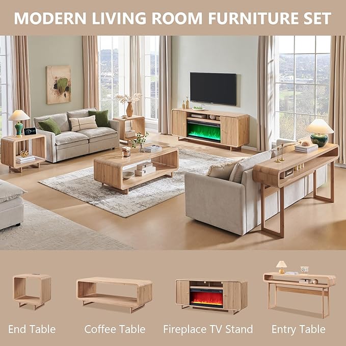 23.6" Modern End Table Set of 2, 2 Tier Side Table with Charging Station, Simple Bedside Table with Open Storage Shelf, Outlet, Wooden Nightstand for Bedroom, Living Room, Study, Natural Oak