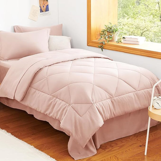 CozyLux Twin Comforter Set with Sheets Blush Pink - 5 Pieces Bed in a Bag Twin, All Season Bed Set for Girls and Boys, Bedding Set with Down Alternative Comforter, Sheets, Pillowcase & Sham